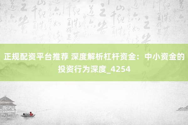 正规配资平台推荐 深度解析杠杆资金：中小资金的投资行为深度_4254