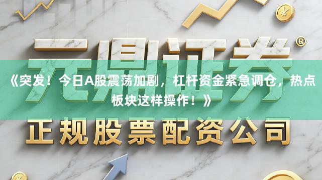 《突发！今日A股震荡加剧，杠杆资金紧急调仓，热点板块这样操作！》