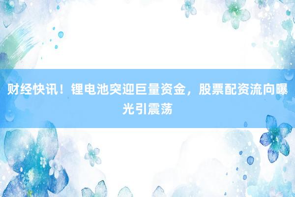 财经快讯！锂电池突迎巨量资金，股票配资流向曝光引震荡
