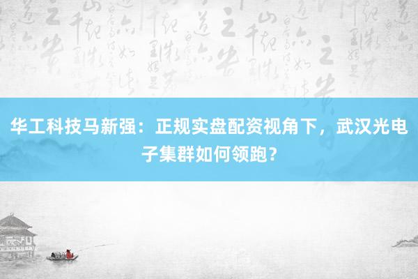 华工科技马新强：正规实盘配资视角下，武汉光电子集群如何领跑？