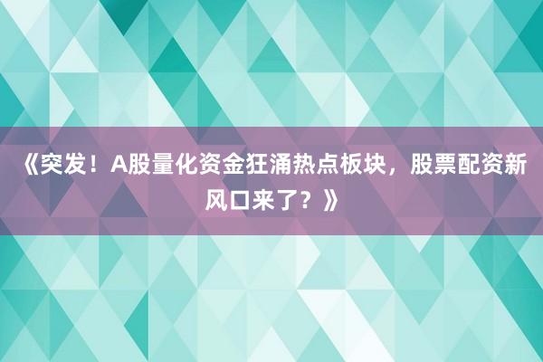 《突发！A股量化资金狂涌热点板块，股票配资新风口来了？》