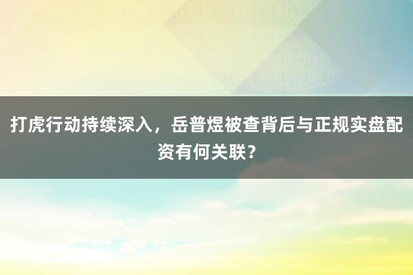 打虎行动持续深入，岳普煜被查背后与正规实盘配资有何关联？