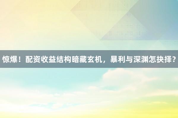 惊爆！配资收益结构暗藏玄机，暴利与深渊怎抉择？